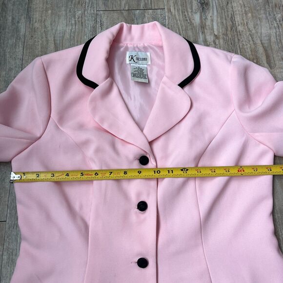 Vintage Blazer Pink and Black Jacket Medium 90s 50s Unique Bows Maximalist - Picture 4 of 12